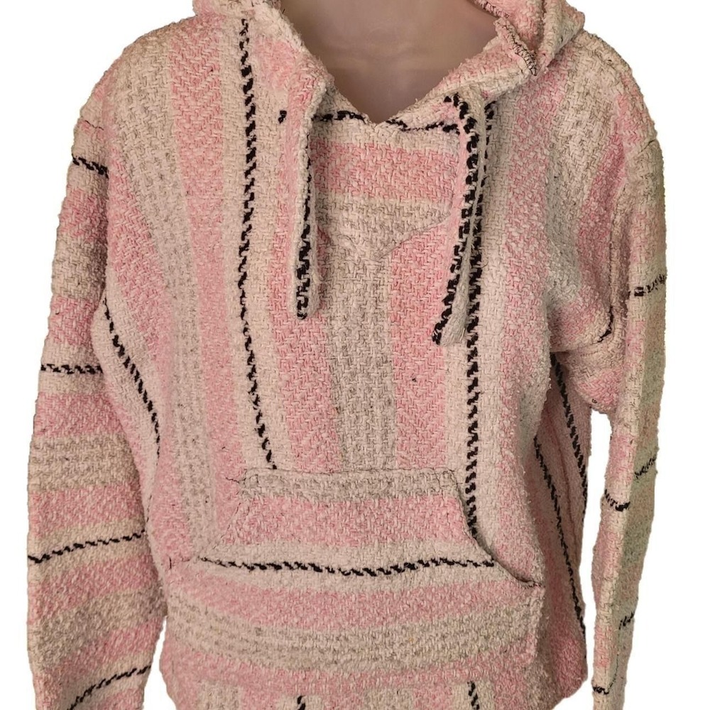 Vintage Earth Rags Hoodie Sz M Pink Black White Front Pocket